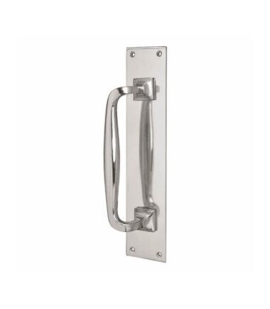 Brewery Entrance Pull Handle on Finger Plate - 305 x 61mm - Chrome