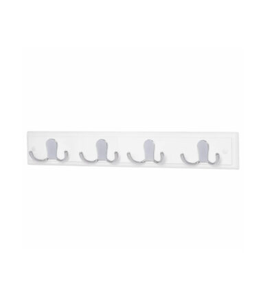 Altro Double Coat Hook Rail - 450 x 70 x 15mm - 4 Hooks - White Board with Polished Chrome Hooks