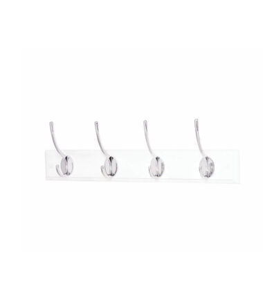 Altro Hat & Coat Hook Rail - 450 x 70 x 15mm - 4 Hooks - Cream Board with Polished Chrome Hooks