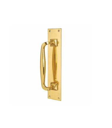 Brewery Entrance Pull Handle on Finger Plate - 305 x 61mm - Polished Brass