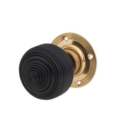 Olde Forge Edwardian Reeded Beehive Mortice Door Knob - Ebony with Brass Rose