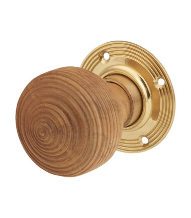 Olde Forge Edwardian Reeded Beehive Mortice/Rim Door Knob - 70mm Diameter - Oak Knob & Brass Rose