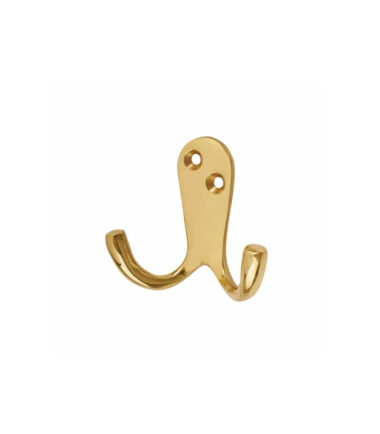 Solid Brass Double Coat Hook - 76 x 56mm - Polished Brass