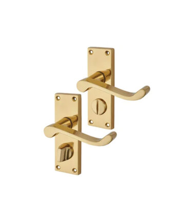 Touchpoint Budget Scroll Privacy Door Handle - Short Plate - Polished Brass