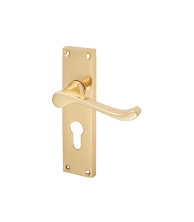 Touchpoint Victorian Scroll Door Handle - Euro Lock Set - Polished Brass