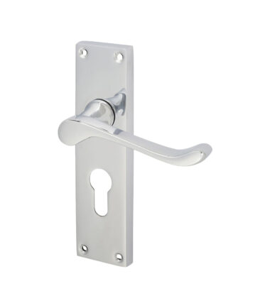 Touchpoint Victorian Scroll Lock Door Handle - Euro - 150 x 44mm - Polished Chrome