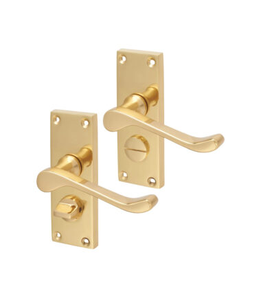 Touchpoint Victorian Scroll Privacy Door Handle - Short Plate - 118 x 42mm - Polished Brass