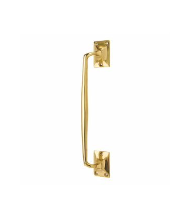 Traditional Heavy Cast Offset Door Pull Handle - Screw Fix - 250mm Centres - Polished Brass